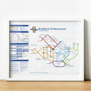 London Underground-style pub map, pub crawl gift, man cave wall decor: Bradford City, West Yorkshire, UK (Size A3)