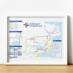 London Underground-style pub map, pub crawl gift, man cave wall decor: Bridlington, East Yorkshire, UK (Size A3)