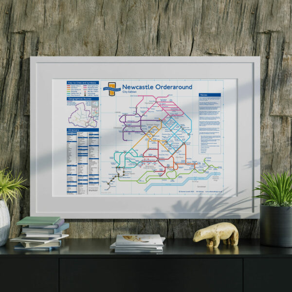 London Underground-style pub map, pub crawl gift, man cave wall decor: Newcastle City, Tyne and Wear, UK (Size A3)