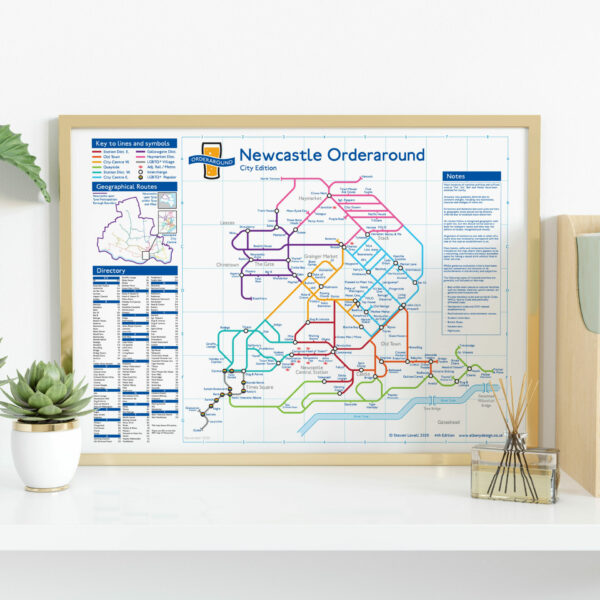 London Underground-style pub map, pub crawl gift, man cave wall decor: Newcastle City, Tyne and Wear, UK (Size A3)