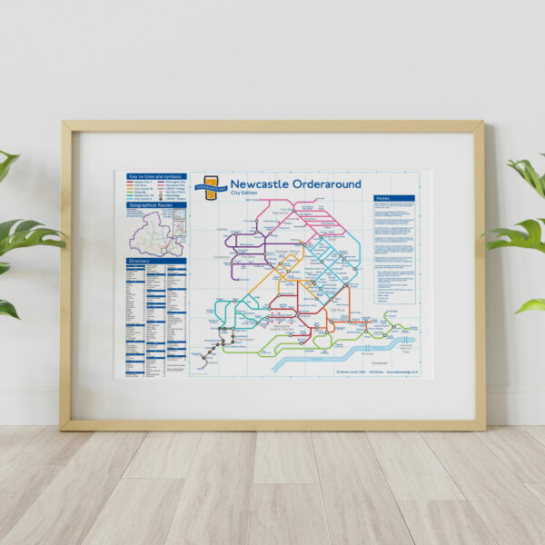 London Underground-style pub map, pub crawl gift, man cave wall decor: Newcastle City, Tyne and Wear, UK (Size A3)