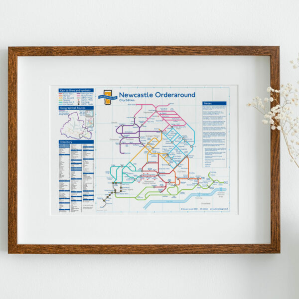 London Underground-style pub map, pub crawl gift, man cave wall decor: Newcastle City, Tyne and Wear, UK (Size A3)