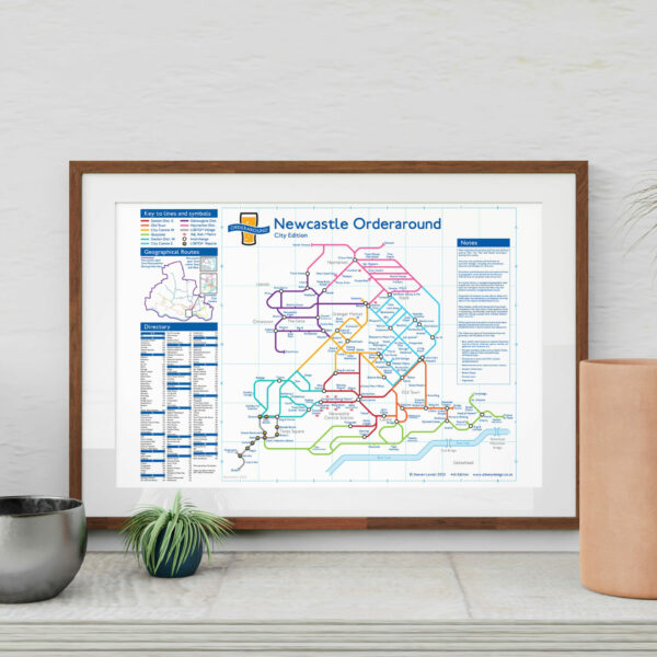 London Underground-style pub map, pub crawl gift, man cave wall decor: Newcastle City, Tyne and Wear, UK (Size A3)