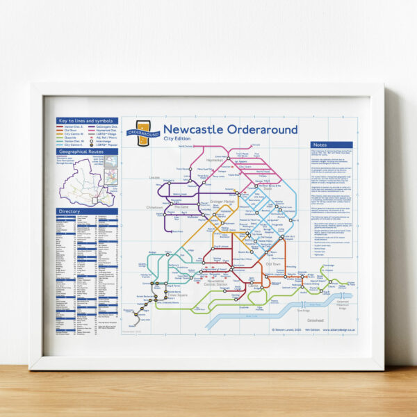 London Underground-style pub map, pub crawl gift, man cave wall decor: Newcastle City, Tyne and Wear, UK (Size A3)