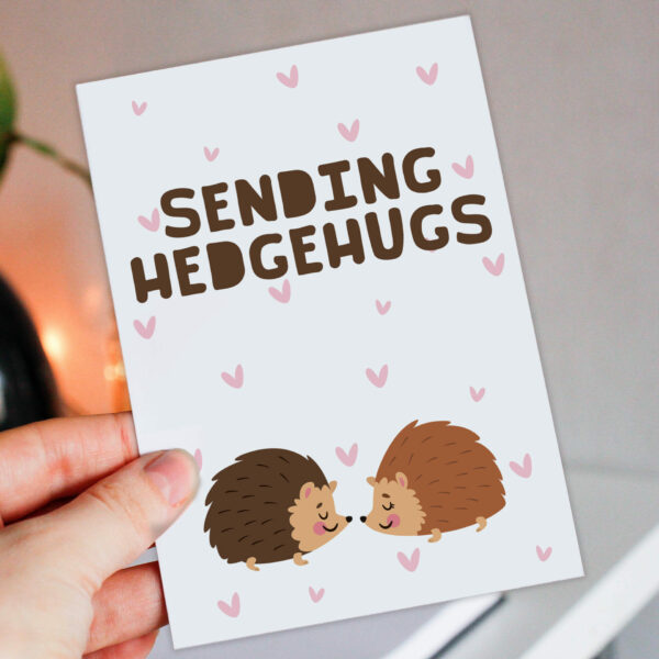 Sending hedgehugs hedgehogs, cute animal, thinking of you, with sympathy, bereavement, get well soon card (Size A6/A5/A4/Square 6x6")