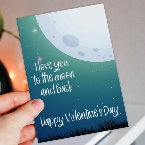 I love you to the moon and back, Happy Valentine's Day card for husband, wife, boyfriend, girlfriend, partner (Size A6/A5/A4/Square 6x6")