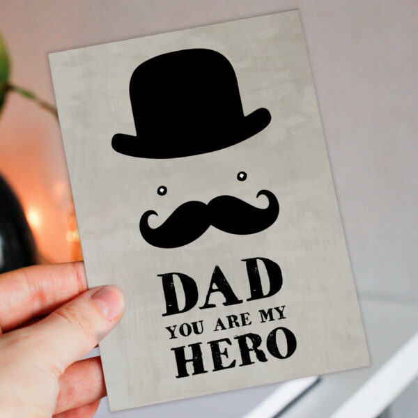 Vintage style bowler hat birthday, Father’s Day card for dad, daddy, father: Dad, you are my hero (Size A6/A5/A4/Square 6x6")