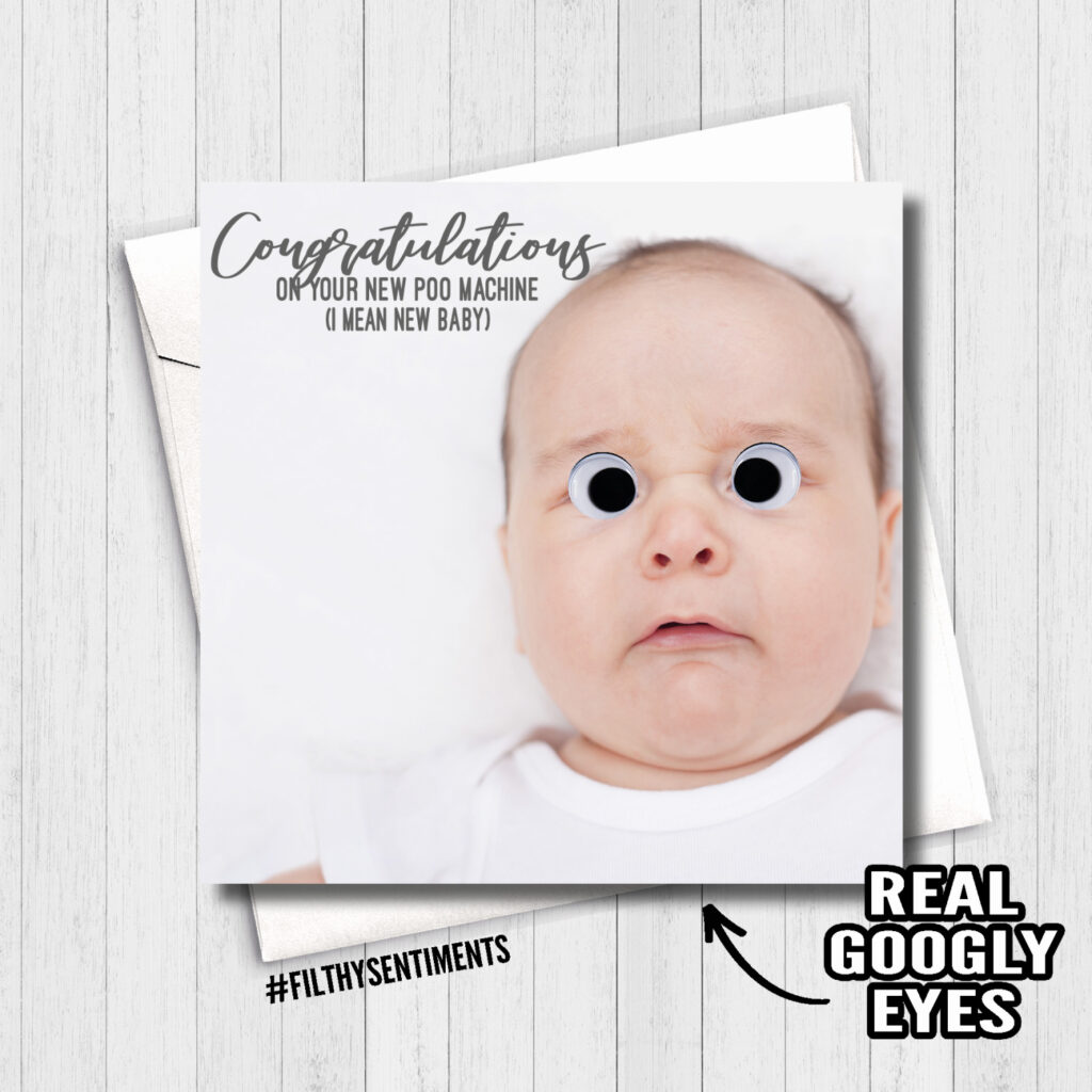 New baby googly eyes card: Poo machine – Prints With Personality