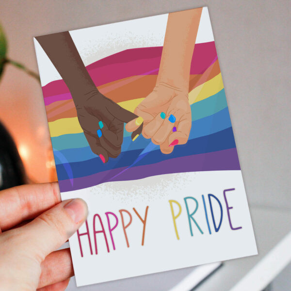 LGBTQ+ card: Happy Pride, rainbow hands, love, love is love, gay card, lesbian card (Size A6/A5/A4/Square 6x6")