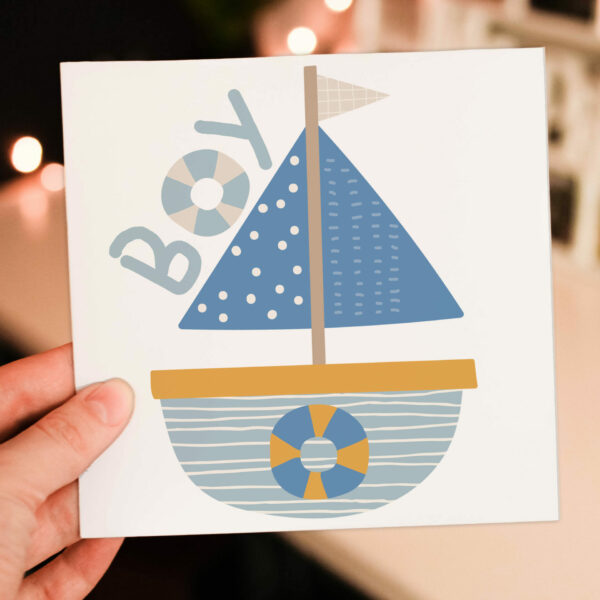 New baby boy, boys boat, buoy, maritime, life on the seas baby shower card for new parents, mum, dad, mom (Size A6/A5/A4/Square 6x6")