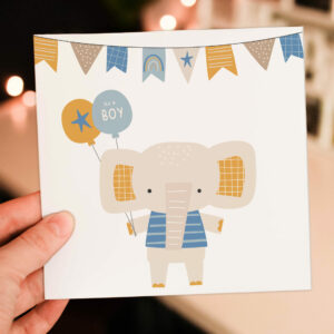 Elephant new baby, baby boy, baby shower card: It’s a boy (Size A6/A5/A4/Square 6x6")