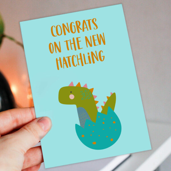 Congrats on the new hatchling cute dinosaur, dino new baby, baby shower, new parents, son, daughter card (Size A6/A5/A4/Square 6x6")