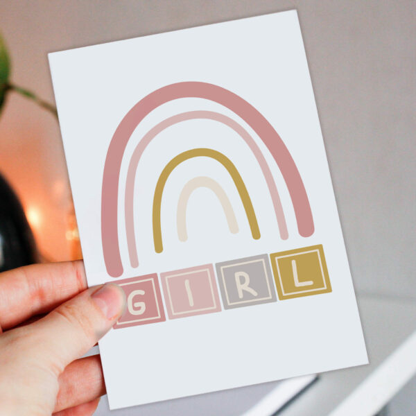 New baby, baby girl, baby shower card: Rainbow toy blocks (Size A6/A5/A4/Square 6x6")