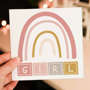 New baby, baby girl, baby shower card: Rainbow toy blocks (Size A6/A5/A4/Square 6x6")