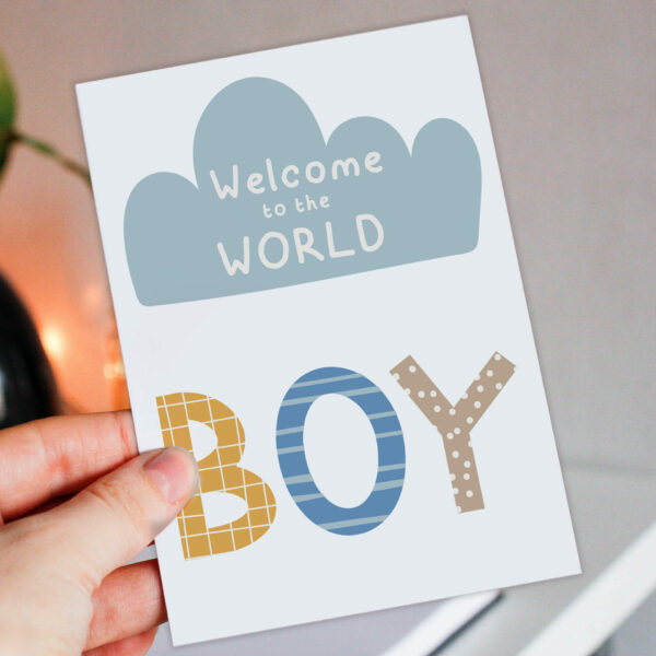 New baby, baby shower, baby boy card: Welcome to the world (Size A6/A5/A4/Square 6x6")