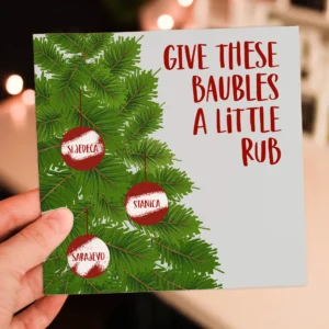 Give these baubles a little rub Christmas, Holidays bauble scratch off and reveal gift, present baubles card (gold, red, silver)