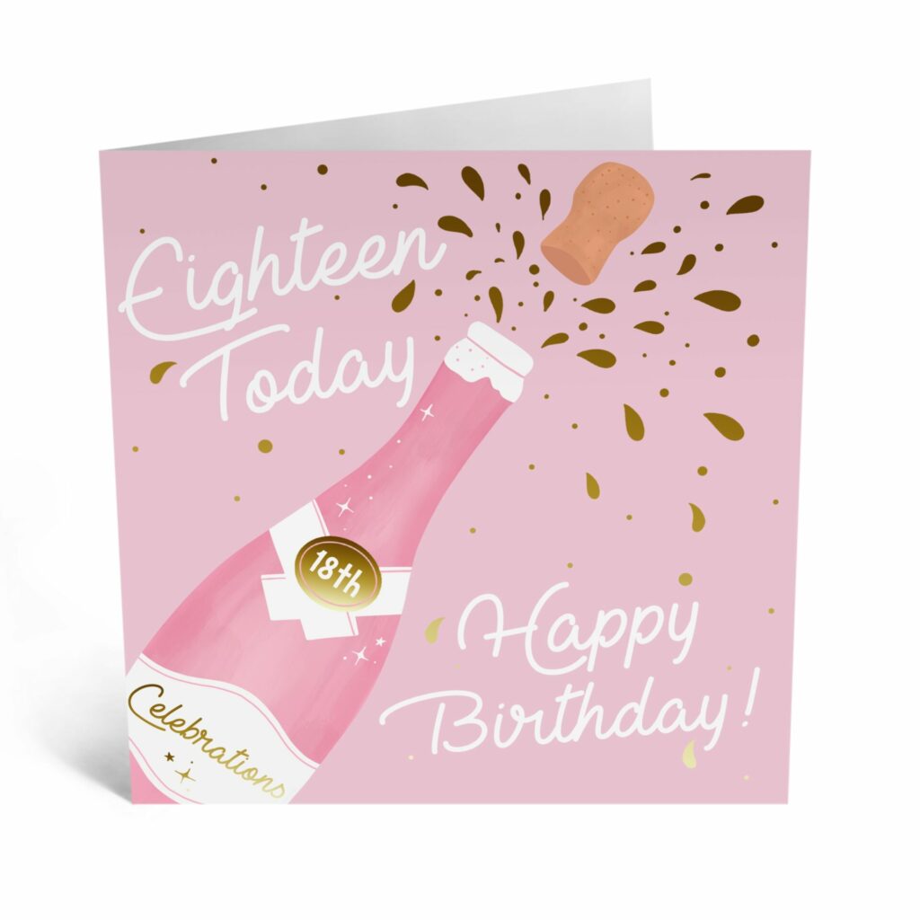 Champagne bottle 18th birthday card – Prints With Personality