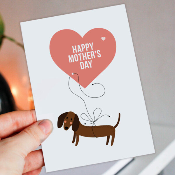 Dachshund love heart Happy Mother's Day card for dog lover, pet owner, mum, mom, mother from son, daughter, kids (Size A6/A5/A4/Square 6x6")