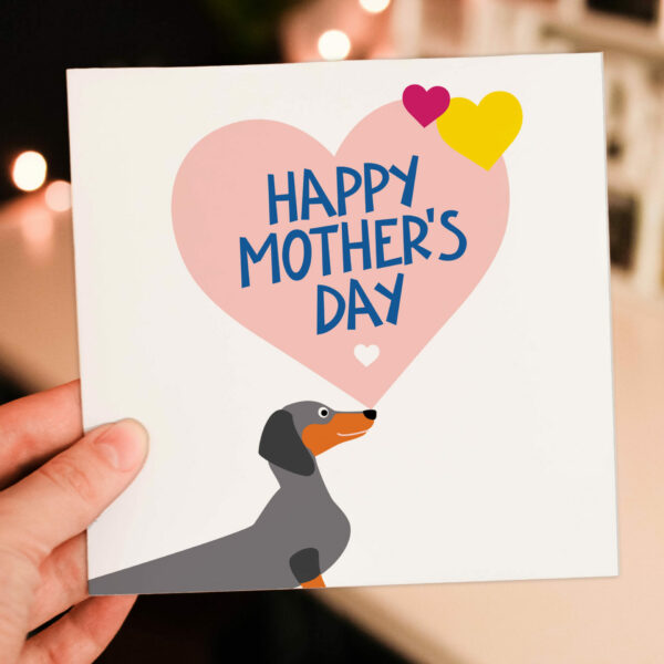 Dachshund dog balancing heart Mother's Day card for dog lover, dog owner, mum, mom, mother, dog mum, dog mom (Size A6/A5/A4/Square 6x6")