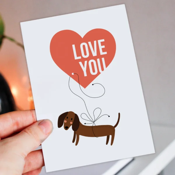 Love you dog love heart anniversary, Valentine card for dog lover, husband, wife, boyfriend, girlfriend, partner (Size A6/A5/A4/Square 6x6")