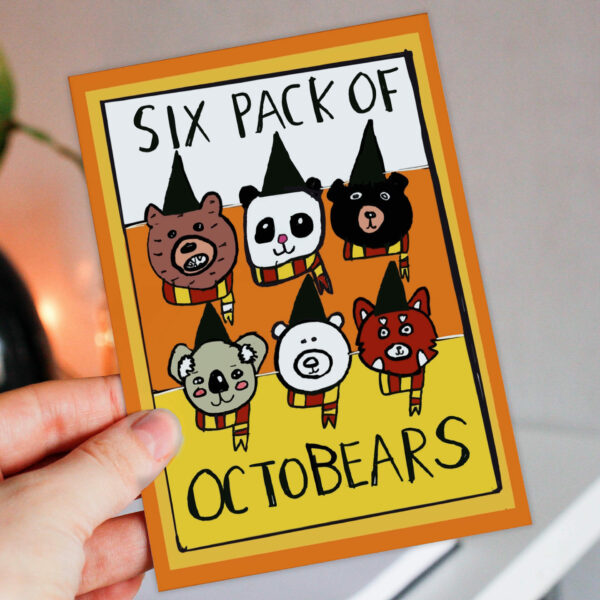 Six pack of Octobears cute bear pun, beer October birthday card for male, husband, boyfriend, brother, uncle, dad (Size A6/A5/A4/Square 6x6)