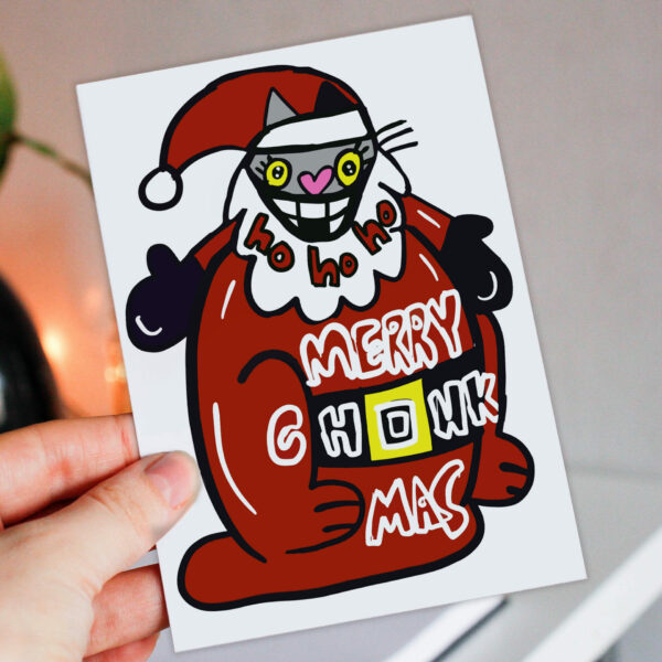 Merry Chonkmas funny fat, chunky cat, kitten, feline, pet Christmas, Holidays, festive, Xmas card for adults (Size A6/A5/A4/Square 6x6")