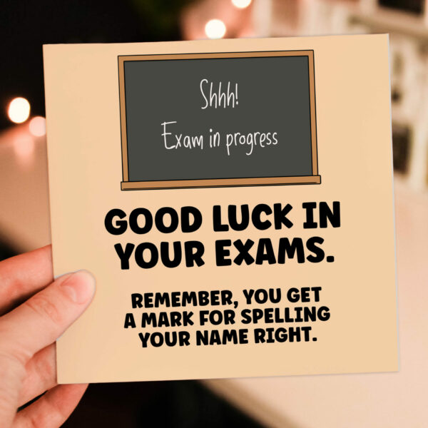 Remember you get a mark for spelling your name right funny good luck in your exams, GCSEs, A-Levels card (Size A6/A5/A4/Square 6x6")