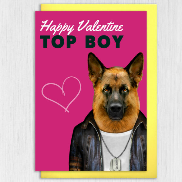 Happy Valentine Top Boy German Shepherd dog animal in clothes card for boyfriend, husband, male partner (Animalyser) Size A6/A5/A4/Square