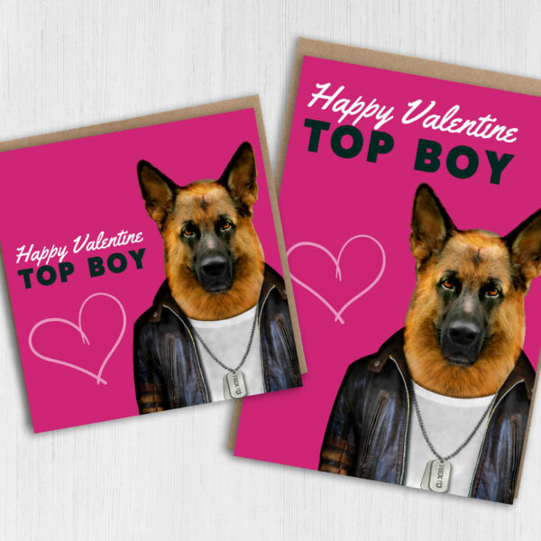 Happy Valentine Top Boy German Shepherd dog animal in clothes card for boyfriend, husband, male partner (Animalyser) Size A6/A5/A4/Square