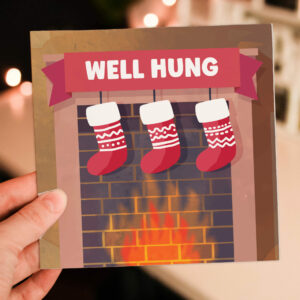 Well hung funny, rude, cheeky Christmas card for male adults, husband, boyfriend, friend, mate (Size A6/A5/A4/Square 6x6")