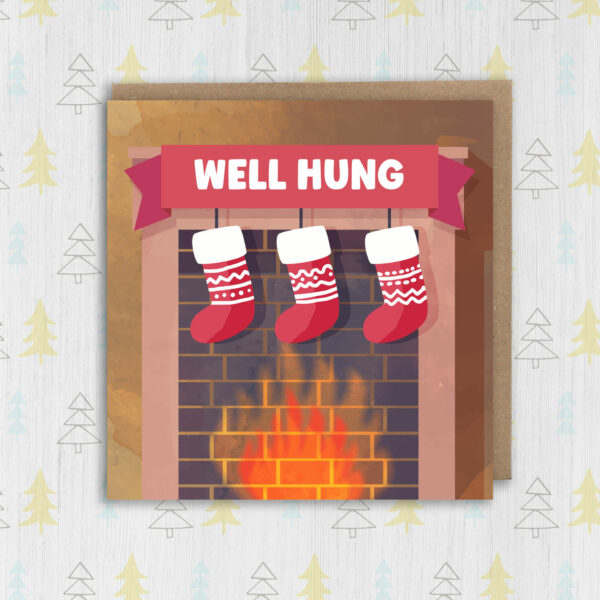 Well hung funny, rude, cheeky Christmas card for male adults, husband, boyfriend, friend, mate (Size A6/A5/A4/Square 6x6")