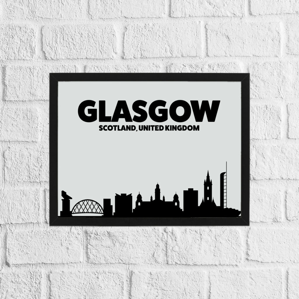 Black and grey Glasgow skyline print Prints With Personality